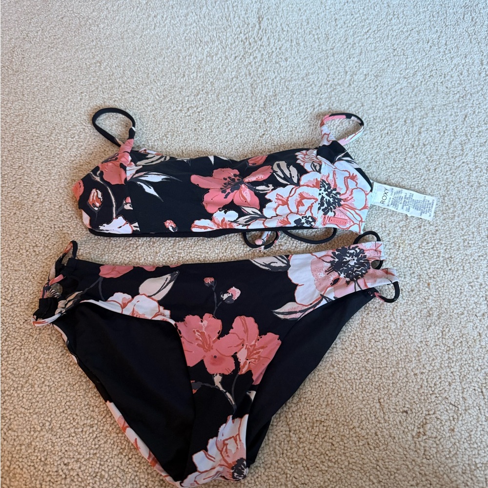 Roxy Floral Bikini Set in Pink and Black